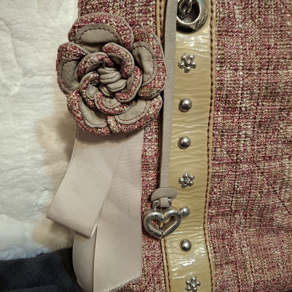 Brighton Josette Pink Tweed and Tan Patent Leather Women's  Handbag Tote Bag - Picture 5 of 14